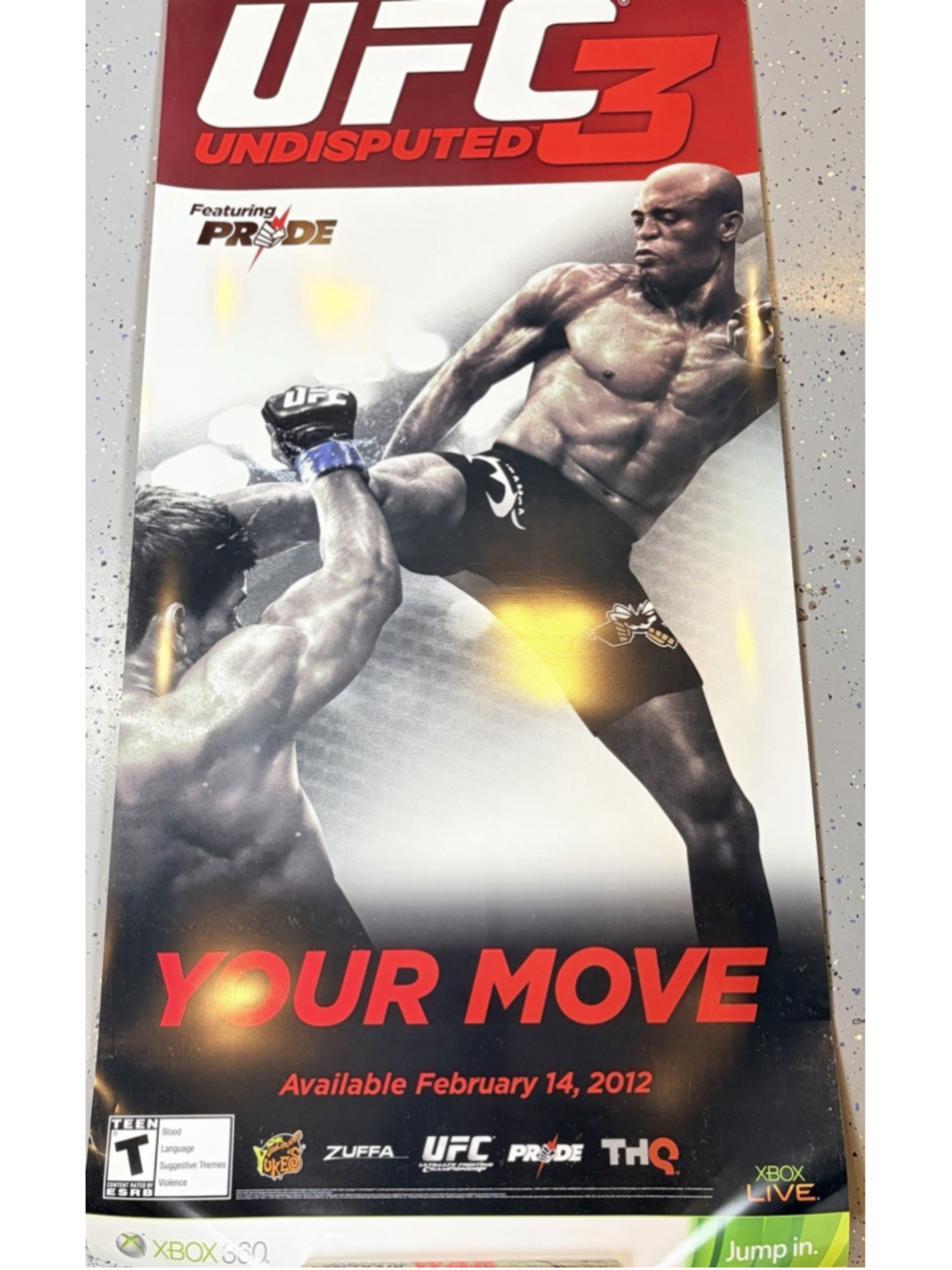 UFC Undisputed 3 Promo Poster 28x58 Xbox 360 Anderson Silva PRIDE THQ